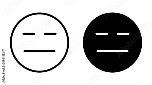 Foto Blank Stare Emoticon: A minimalist graphic representation of a neutral or indifferent emoticon, presented in both black and white circles, conveying a lack of expression or emotion