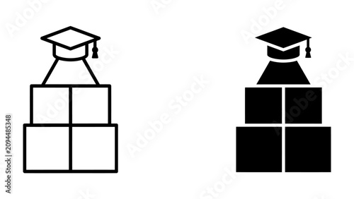 Graduation Celebration Icons: Two stylized icons represent academic achievement, featuring graduation caps atop stacked blocks, symbolizing education and success.