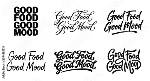 Quadro su tela Collection of good food good mood typographic designs in various handwritten sty