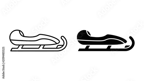 Quadro su tela Sled Icon Set: A graphic representation of two sleds, one in outline and the other in solid black, symbolizing winter fun and activities