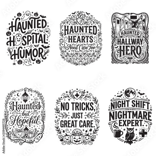 Haunted hospital humor Halloween nurse vector t-shirt design bundle