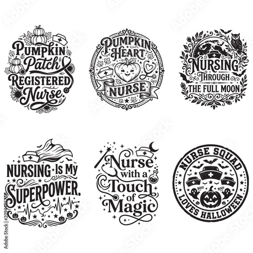 Pumpkin patch registered nurse Halloween vector t-shirt design bundle