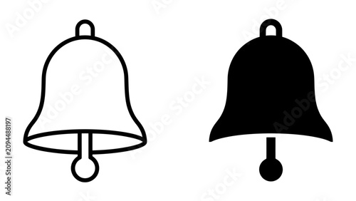 Bild auf Leinwand Bell Icons: A simple illustration featuring two bell icons, one outlined in black and the other filled in solid black, symbolizing alert and notification