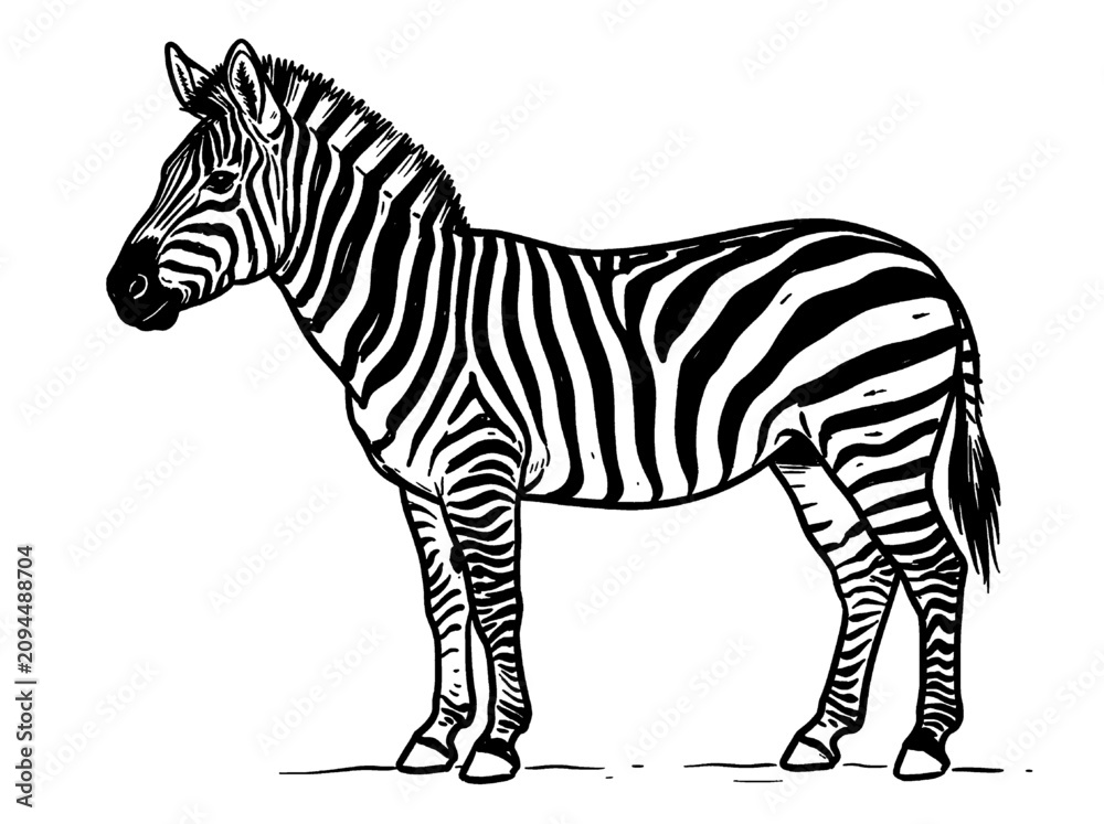 Obraz premium Black and white zebra illustration, striped animal vector, wildlife graphic, safari icon