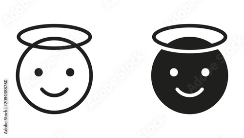Фотография Halo Faces: A simple and iconic representation of an angel face, depicted in both outline and solid form, symbolizing innocence and divine presence