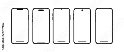 Fotografía Mobile phone mockup set vector with blank screen, modern smartphone frame collec