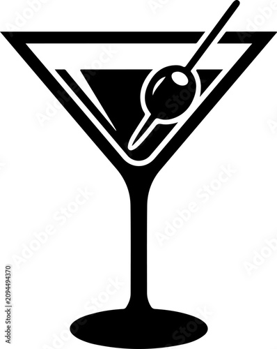 Martini cocktail glass, black silhouette vector