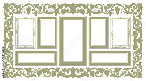 Vintage Decorative Photo Frame Collage Border with Grapes and Leaves