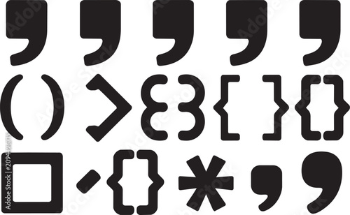 Photos Set of black punctuation marks and bracket signs isolated on transparent pattern design element collection math symbols code syntax grammar typographic graphic vector illustration set icons