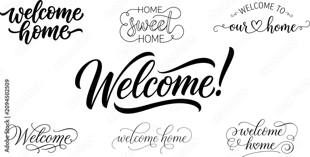 Fototapeta premium Elegant calligraphy welcome home signage collection for interior decor and personalized gifts