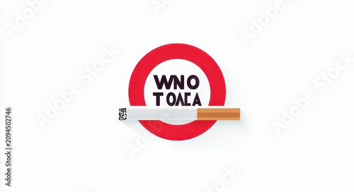 minimal warning graphic of a lit cigarette crossing a red prohibition circle with stylized bold dark lettering on a white background conveying warning and disapproval