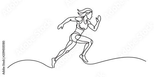 Female Runner One Line Illustration with Minimal Continuous Sports Line Art