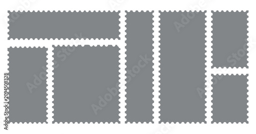 Konstfotografi Gray postage stamp silhouettes arranged in a fragmented rectangular pattern scal