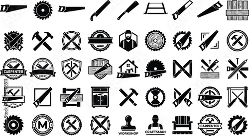 Foto Carpenter woodwork and carpentry workshop emblem vector set featuring vintage cr