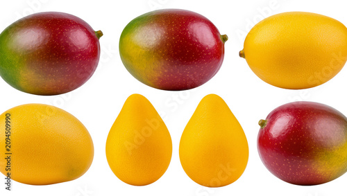 Fotografie Isolated colorful ripe mangoes and zesty yellow lemons healthy tropical fruit co