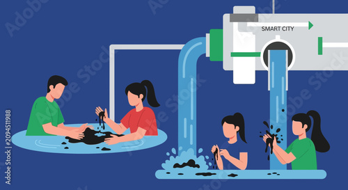 Smart City Sewer System Wastewater Management People Working