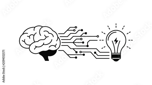 Foto Hand Drawn Light Bulb with Brain Concept Illustration Representing Ideas, Intell