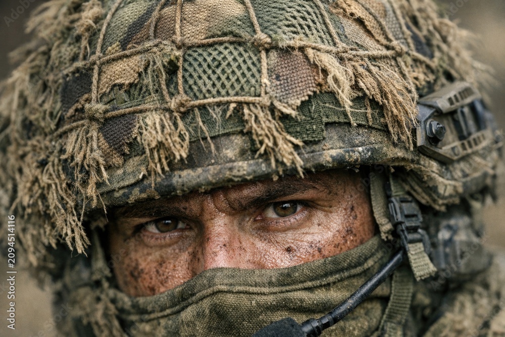 Fototapeta premium Close-up of a person wearing camouflage clothing
