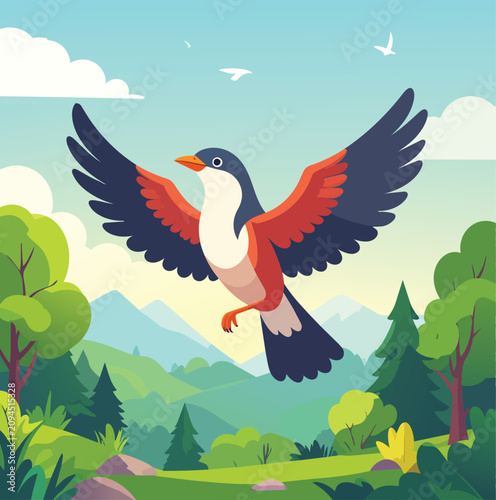 Flying Bird Wing Flap Animation Sequence Cartoon Vector Illustration