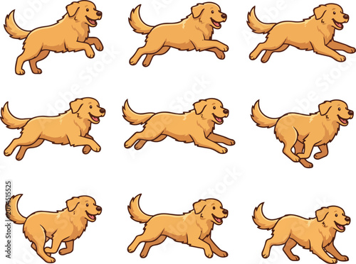 Happy Dog Running Animation Sequence Cartoon Vector with Multiple Poses
