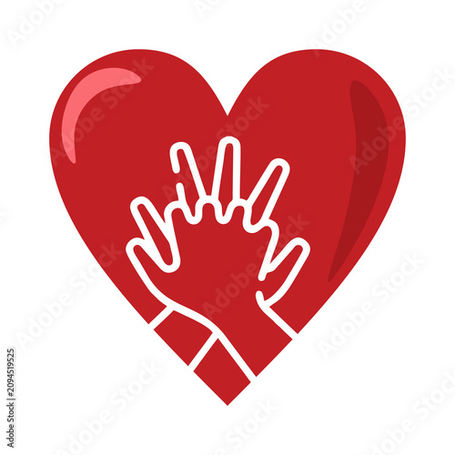 Visual representation of cardiopulmonary resuscitation technique inside a large red heart symbolizing life saving aid and emergency medical care vital health intervention and urgent assistance