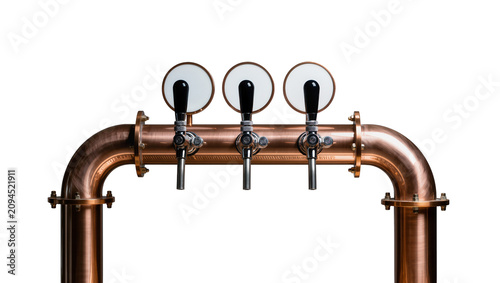 Obraz na plátne Isolated modern copper three-tap beer dispenser for draft beverages in a bar or