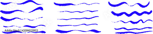 Blue textured paint brush strokes set isolated on transparent background