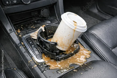 Obraz  z motywem A dirty cup holder in the center of a car, suitable for use in lifestyle or travel imagery