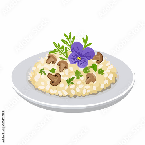 Pilzrisotto mit Veilchenblüten