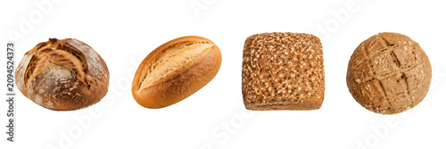 Artisan Bread Collection with Sourdough Loaf White Bread Whole Wheat Bread and Multigrain Bread Isolated on Transparent Background