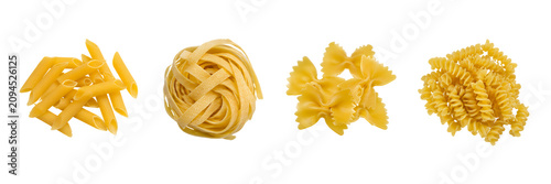 Pasta Collection Featuring Penne Fettuccine Farfalle and Fusilli Isolated on Transparent Background