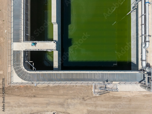 Top down aerial view of an industrial water reclamation facility