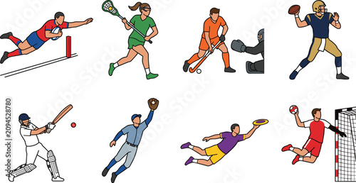 Bild auf Leinwand Sports Athlete Collection Featuring Rugby, Lacrosse, Field Hockey, American Foot