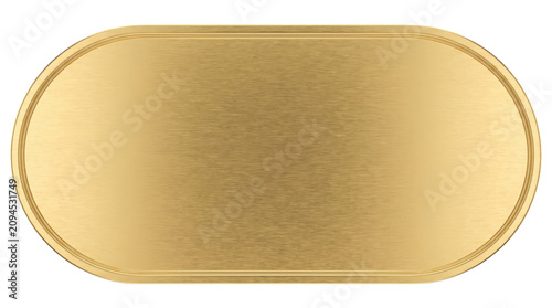 Golden oval shaped metal plate on isolated transparent background
