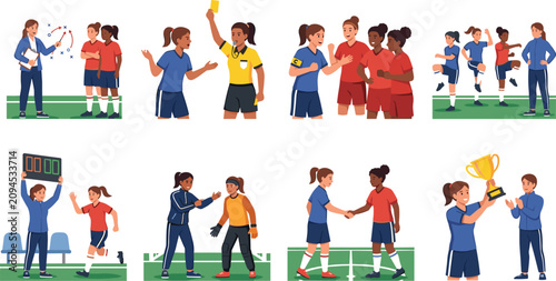 Foto Female Soccer Team Coaching and Sportsmanship Collection Featuring Referee, Stra