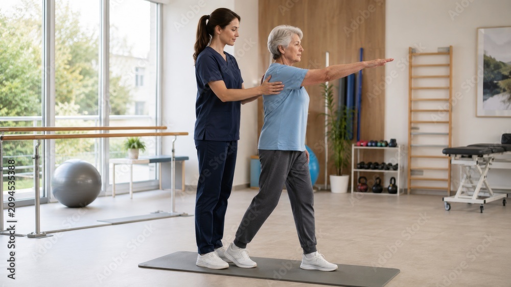 Fototapeta premium Senior Woman in Stroke Rehabilitation Session