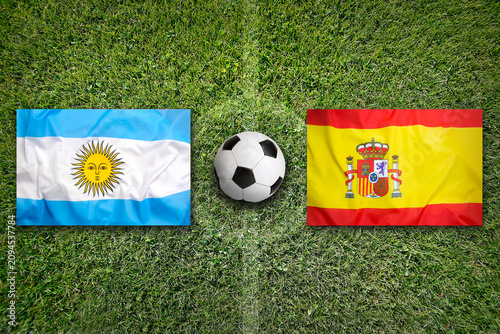 Konstfotografi Argentina vs. Spain flags on a soccer field