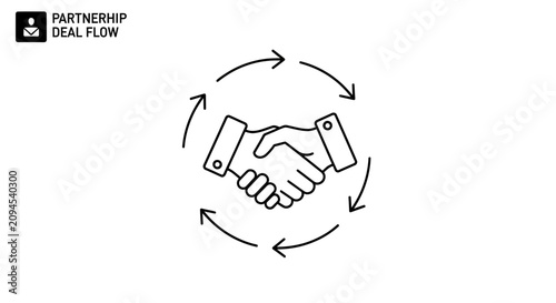 Partnership Deal Flow: Handshake Icon with Circular Arrows Representing Collaboration and Agreement