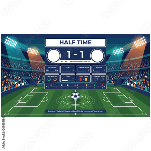 Картината върху платно Half time soccer match scoreboard with detailed game statistics, football