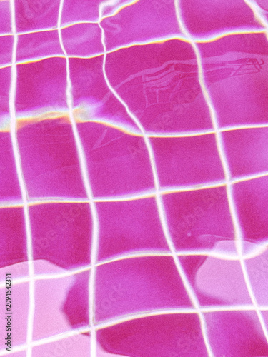 Vaporwave Aesthetic Pink Pool Water Background with Distorted White Tile Grid and Ripples