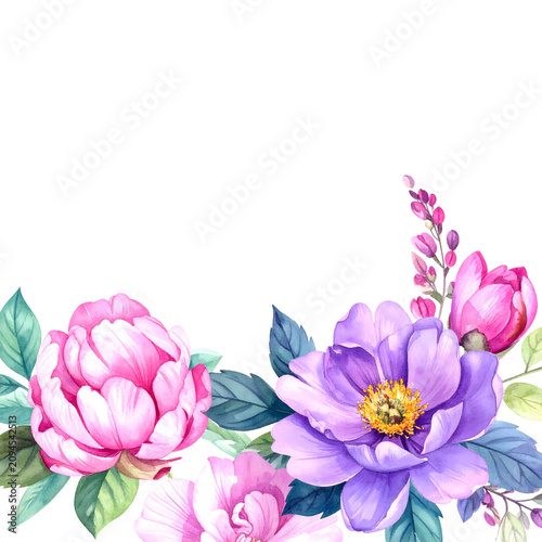 Colorful Floral Bouquet Purple Pink Peony and Anemone on Black