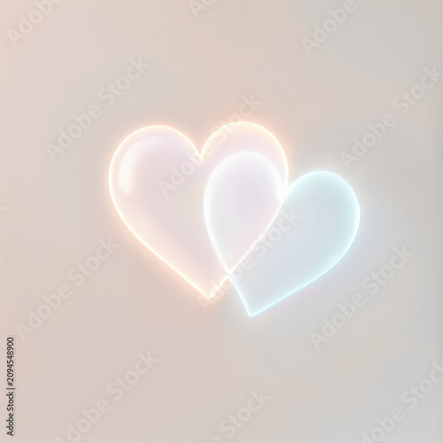 Two glowing hearts on a soft pastel background representing love and affection