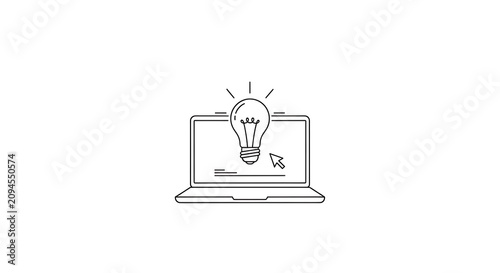 Inspiration strikes on laptop with lightbulb moment for creative ideas and innovation