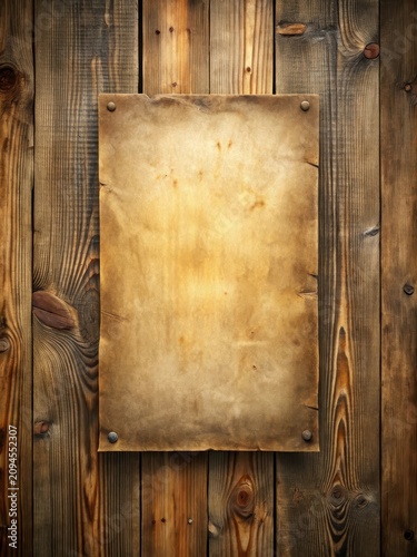 Old Western style wanted poster on wooden wall