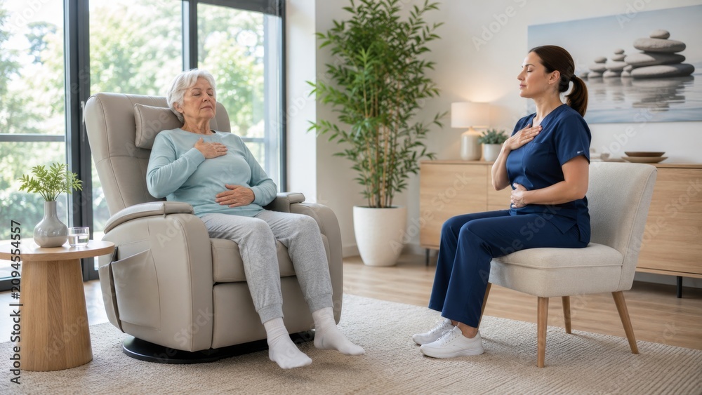 Fototapeta premium Senior Woman in Stroke Rehabilitation Session