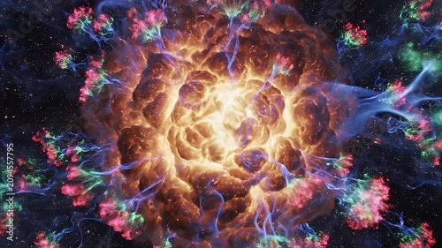 Fiery Cosmic Explosion With Colorful Nebulae And Stars In Deep Space