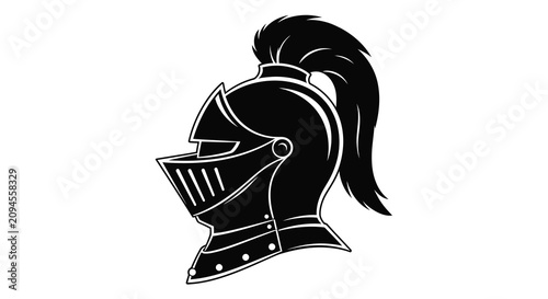 Fotografi Medieval knight s helmet silhouette against a white background