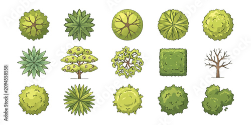Konstfotografi Set of green trees and bushes for architectural landscape garden design top view