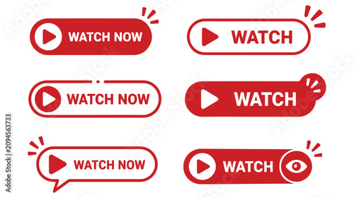 Cuadro en lienzo Red Watch Now Play Button Call-to-Action Icons