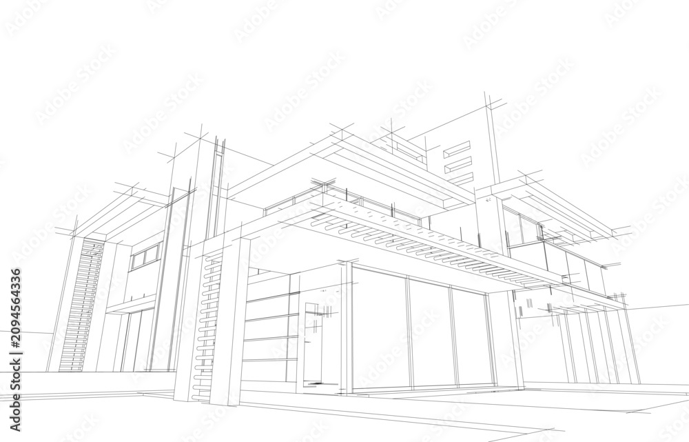 Fototapeta premium house building sketch architecture 3d illustration